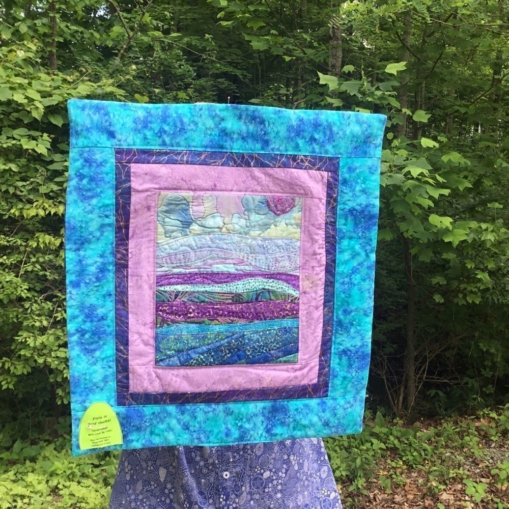 NWT. Hand Crafted Quilted Landscape Purple Mtn.